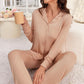 Button Up Long Sleeve Top and Pants Lounge Set