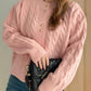 Cable-Knit Round Neck Long Sleeve Cardigan