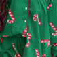 Candy Cane Collared Neck Long Sleeve Top and Shorts Lounge Set