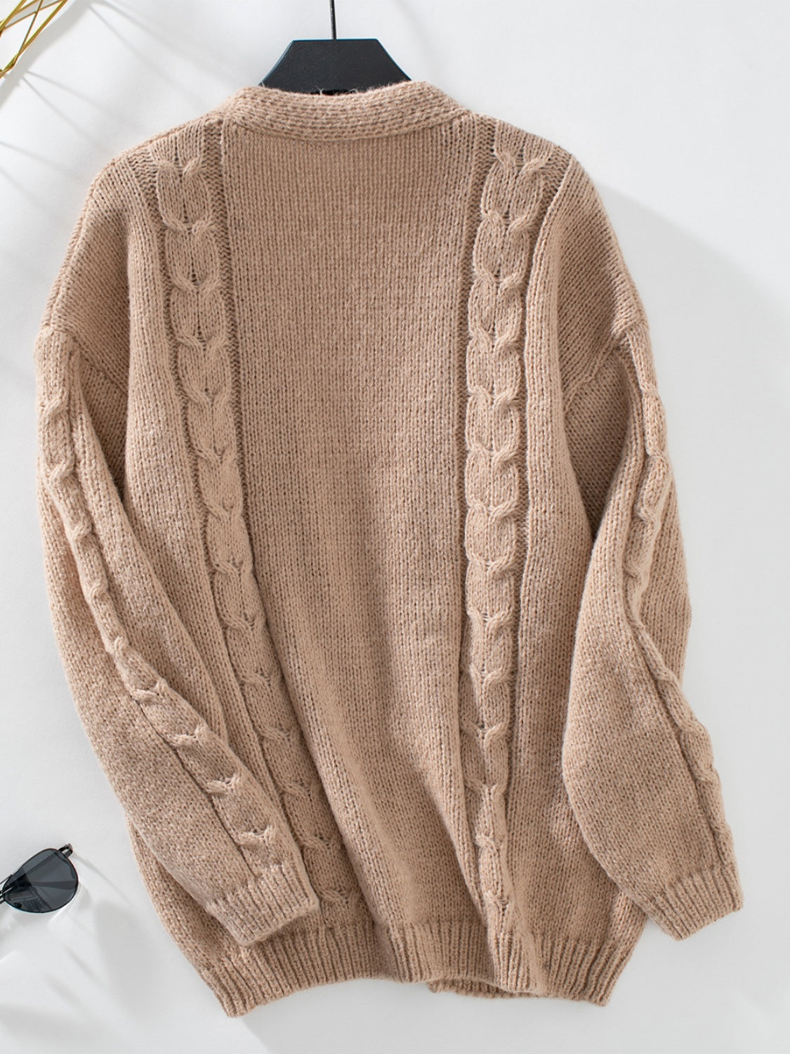 Cable-Knit Open Front Long Sleeve Cardigan