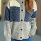 Color Block Round Neck Button Up Cardigan