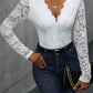 Perfee V-Neck Long Sleeve Lace Bodysuit