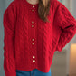 Cable-Knit Round Neck Long Sleeve Cardigan