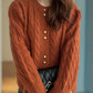 Cable-Knit Round Neck Long Sleeve Cardigan