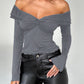 Devine Twisted Ruffled Off-Shoulder Long Sleeve T-Shirt