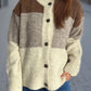 Color Block Round Neck Button Up Cardigan