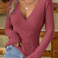 Ribbed Surplice Long Sleeve T-Shirt