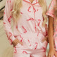 Candy Cane Collared Neck Long Sleeve Top and Shorts Lounge Set