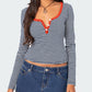 Buttoned Striped Long Sleeve T-Shirt