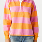 Contrast Striped Collared Neck Long Sleeve Sweatshirt