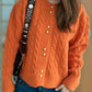 Cable-Knit Round Neck Long Sleeve Cardigan