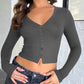 Buttoned V-Neck Long Sleeve T-Shirt