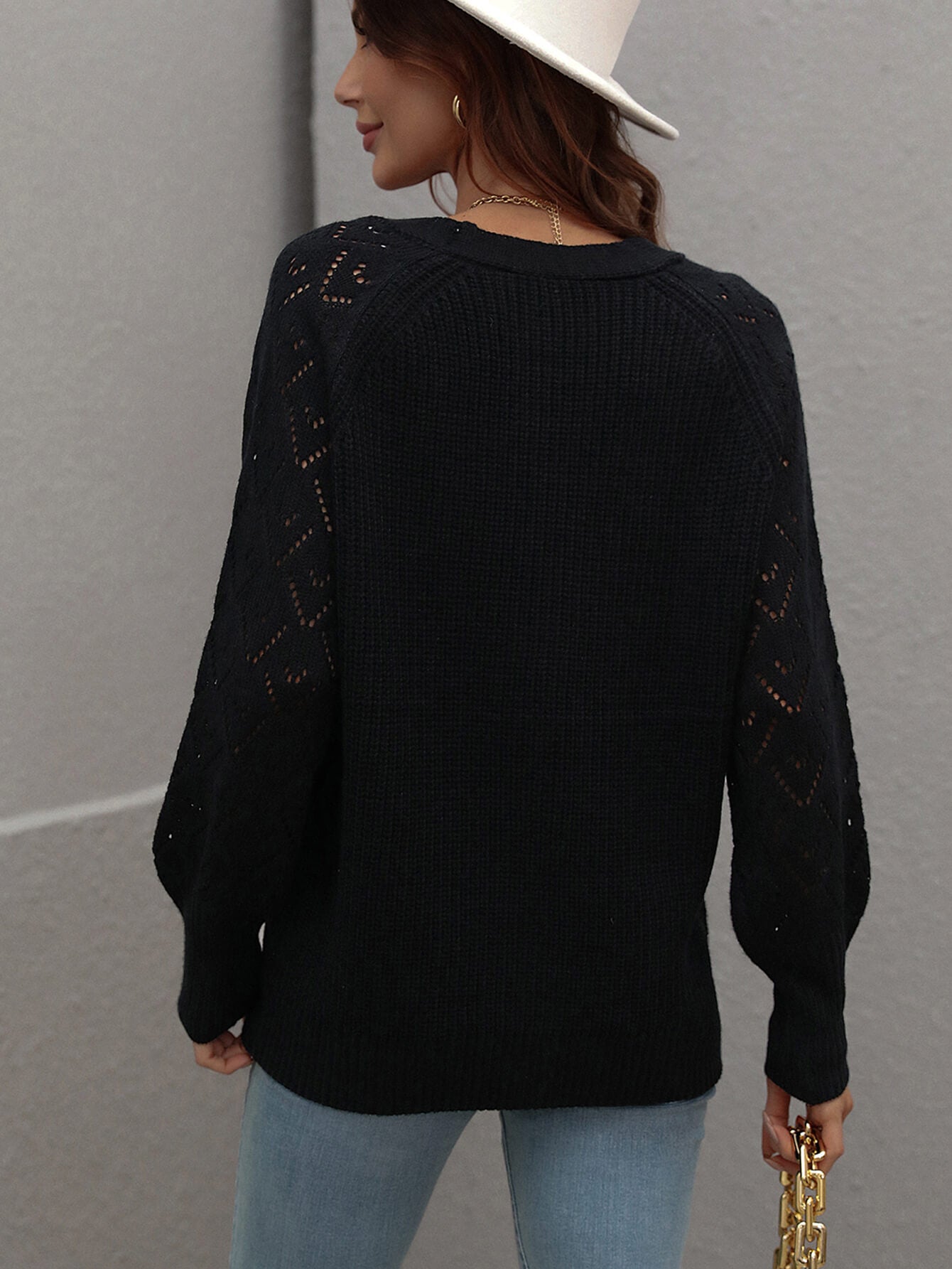 Rib-Knit Plunge Raglan Sleeve Cardigan