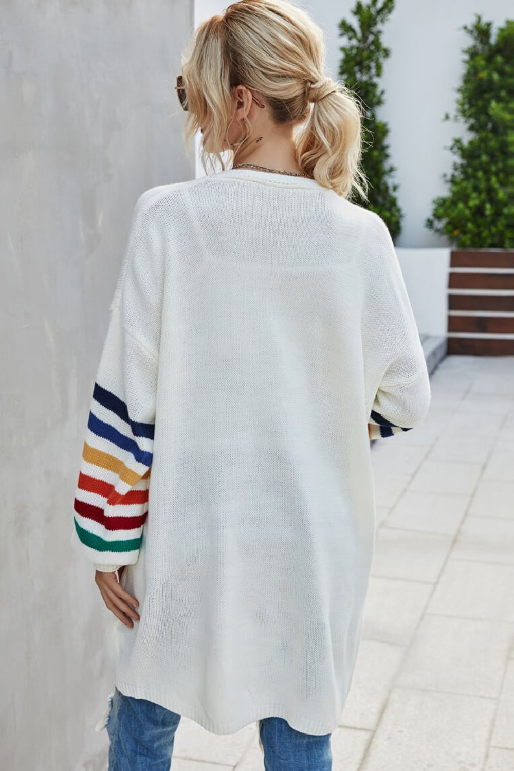 Multicolored Stripe Open Front Longline Cardigan