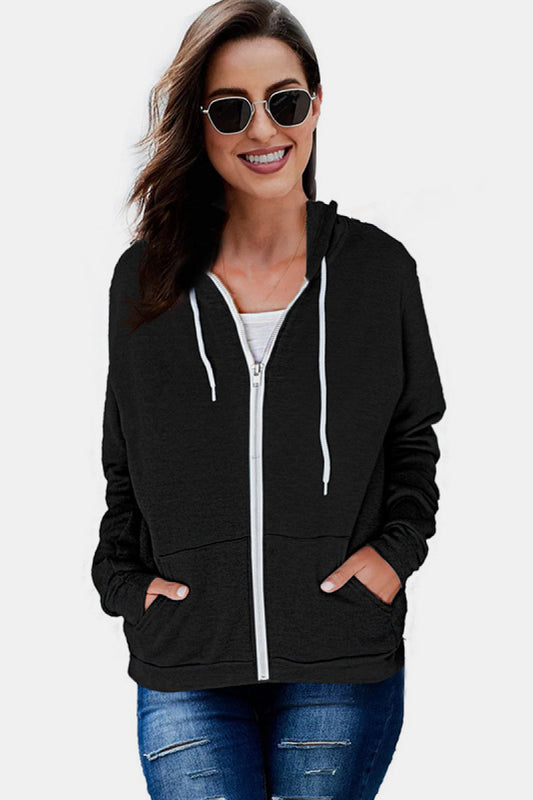 Solid Pocket Zipper Hoodie