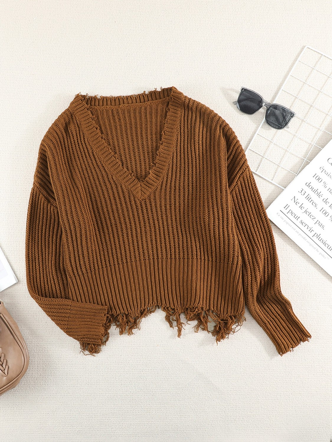 Fringe Hem Rib-Knit Sweater