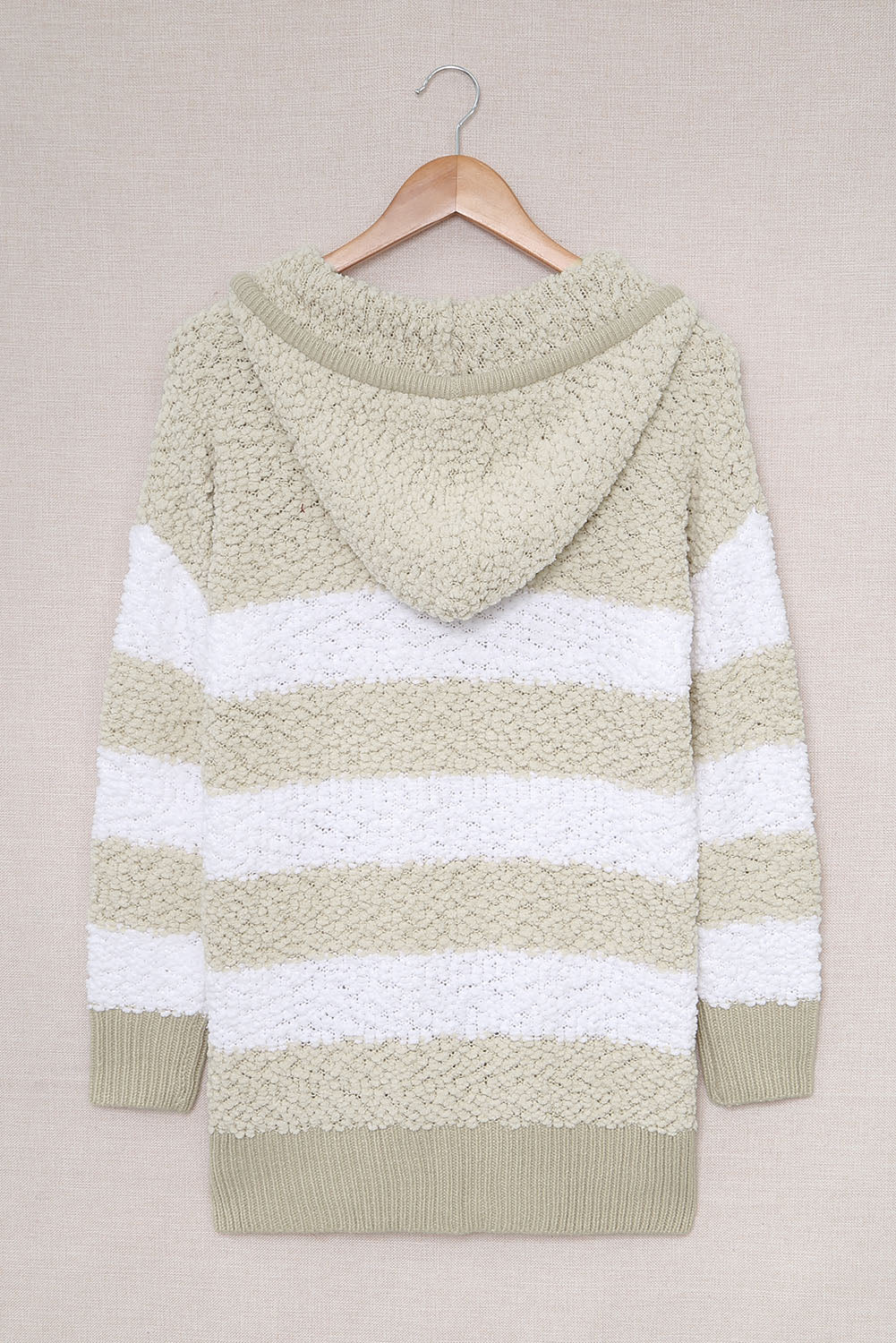 Striped Popcorn Knit Hooded Sweater