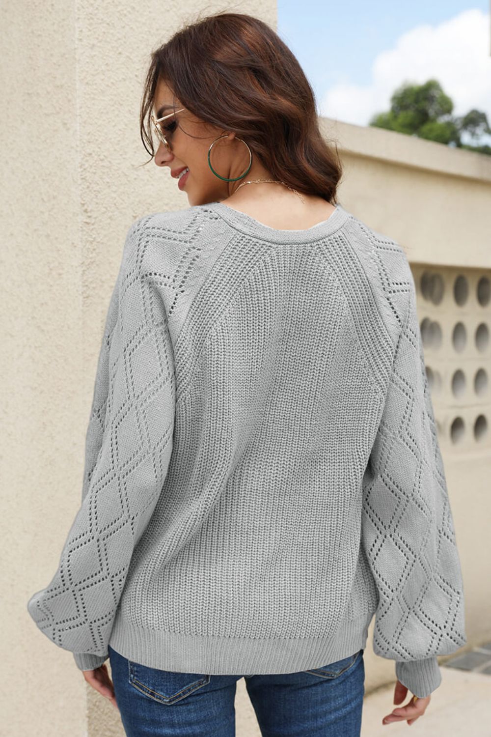 Openwork Raglan Sleeve Cardigan