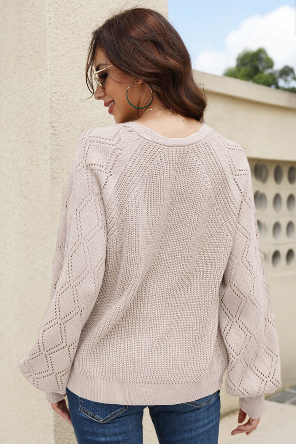 Openwork Raglan Sleeve Cardigan