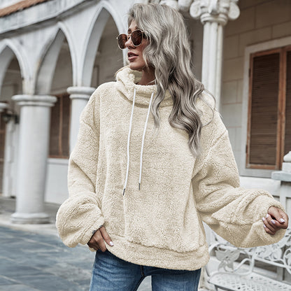 Hooded Solid Color Plush Loose Sweater Women  Sweater