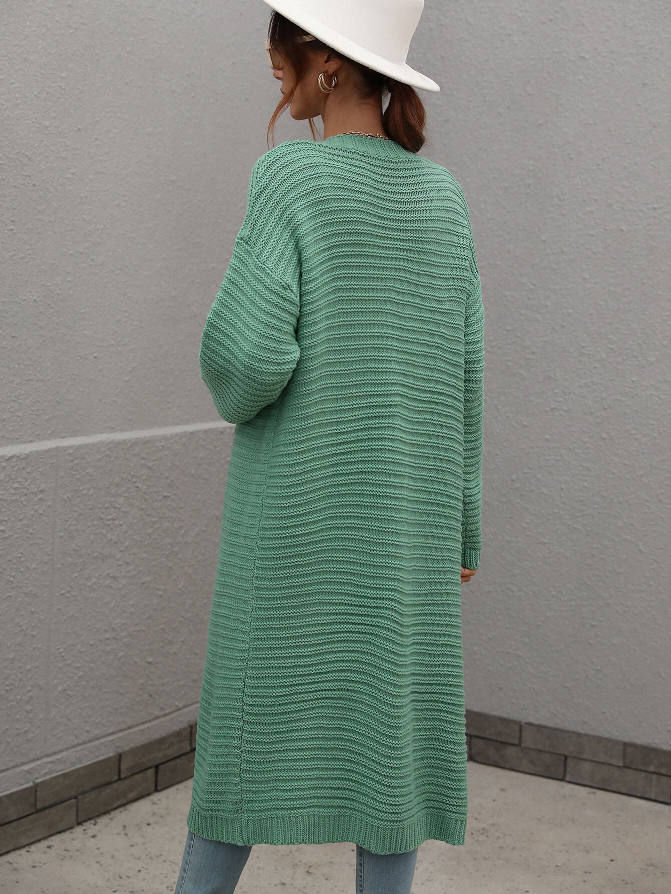 Horizontal Ribbing Dropped Shoulder Cardigan