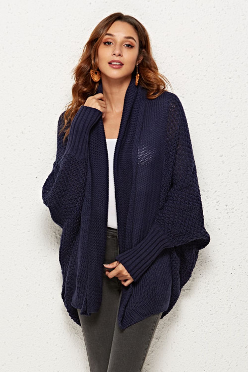 Open Front Dolman Sleeve Longline Cardigan