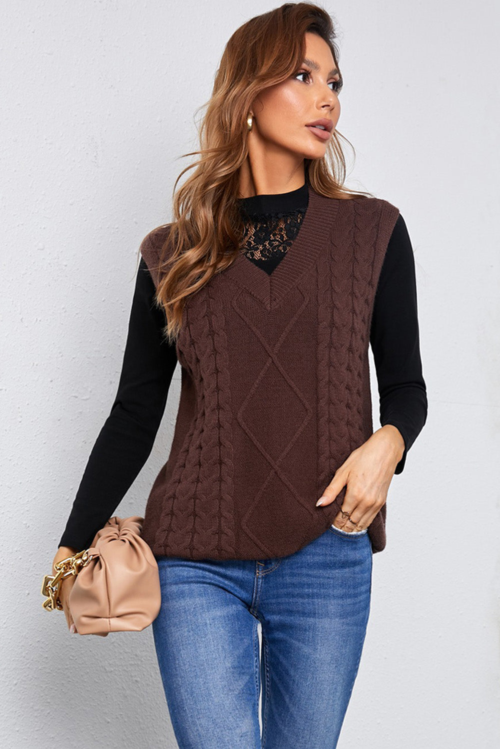 Mock Neck Lace Detail Long Sleeve Tee