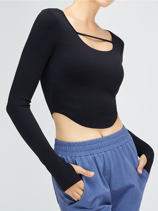 Cutout Curved Hem Cropped Sports Top