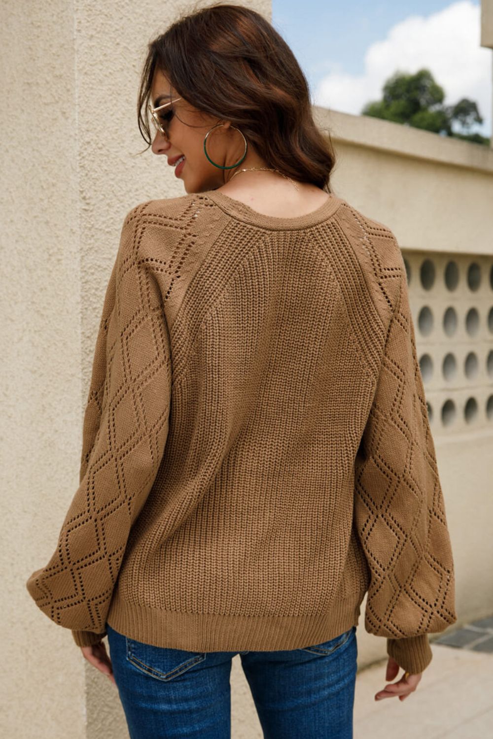 Openwork Raglan Sleeve Cardigan