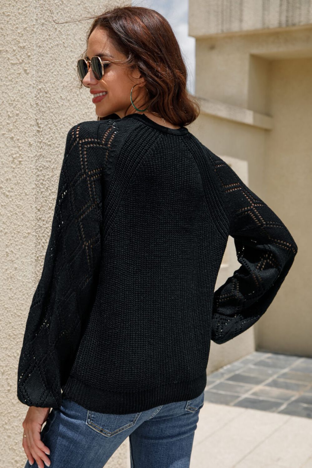 Openwork Raglan Sleeve Cardigan