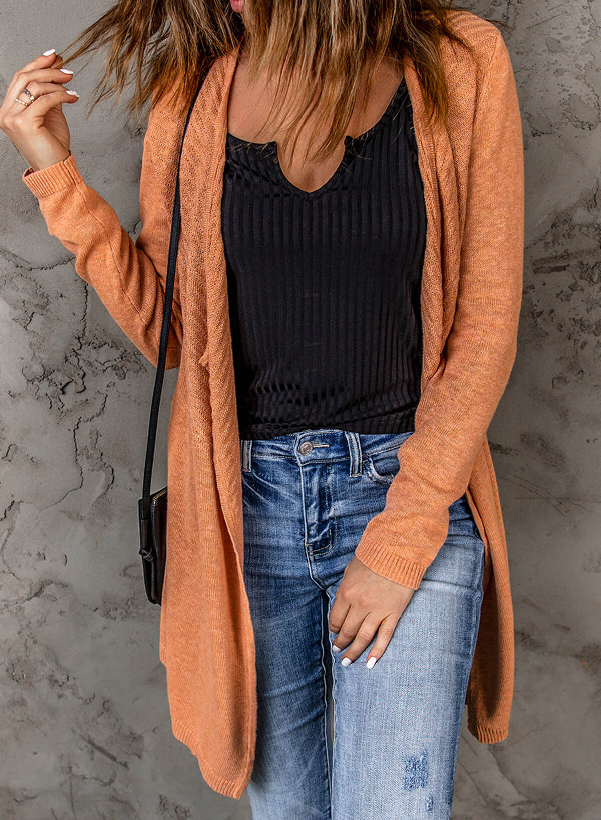 Ribbed Open Front Cardigan