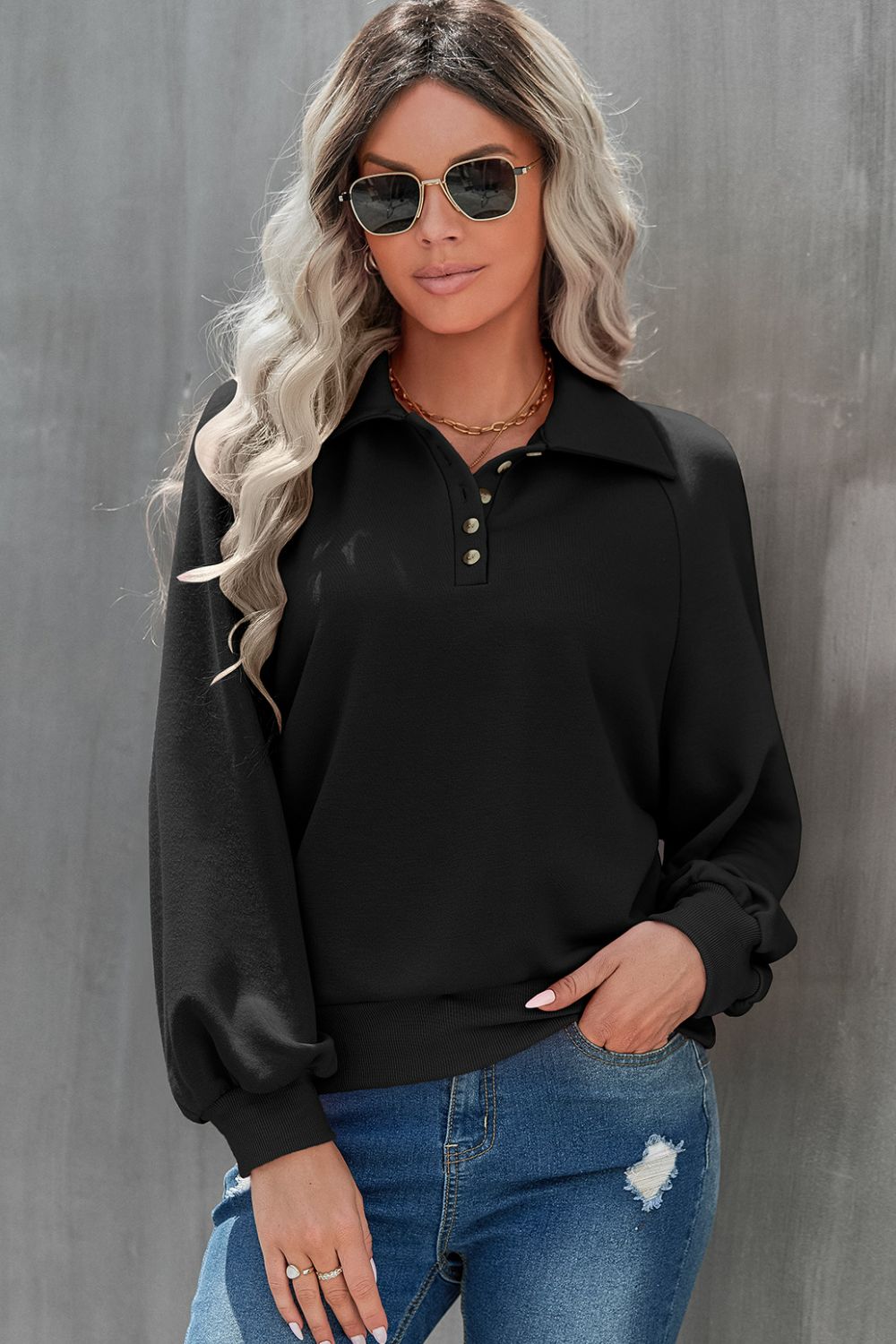 Quarter-Button Collared Sweatshirt