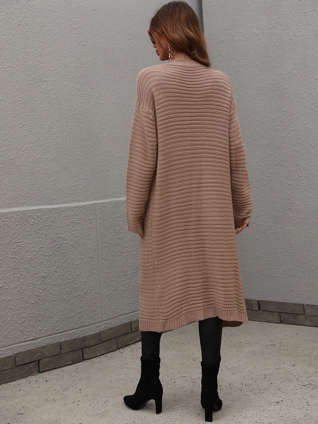 Horizontal Ribbing Dropped Shoulder Cardigan