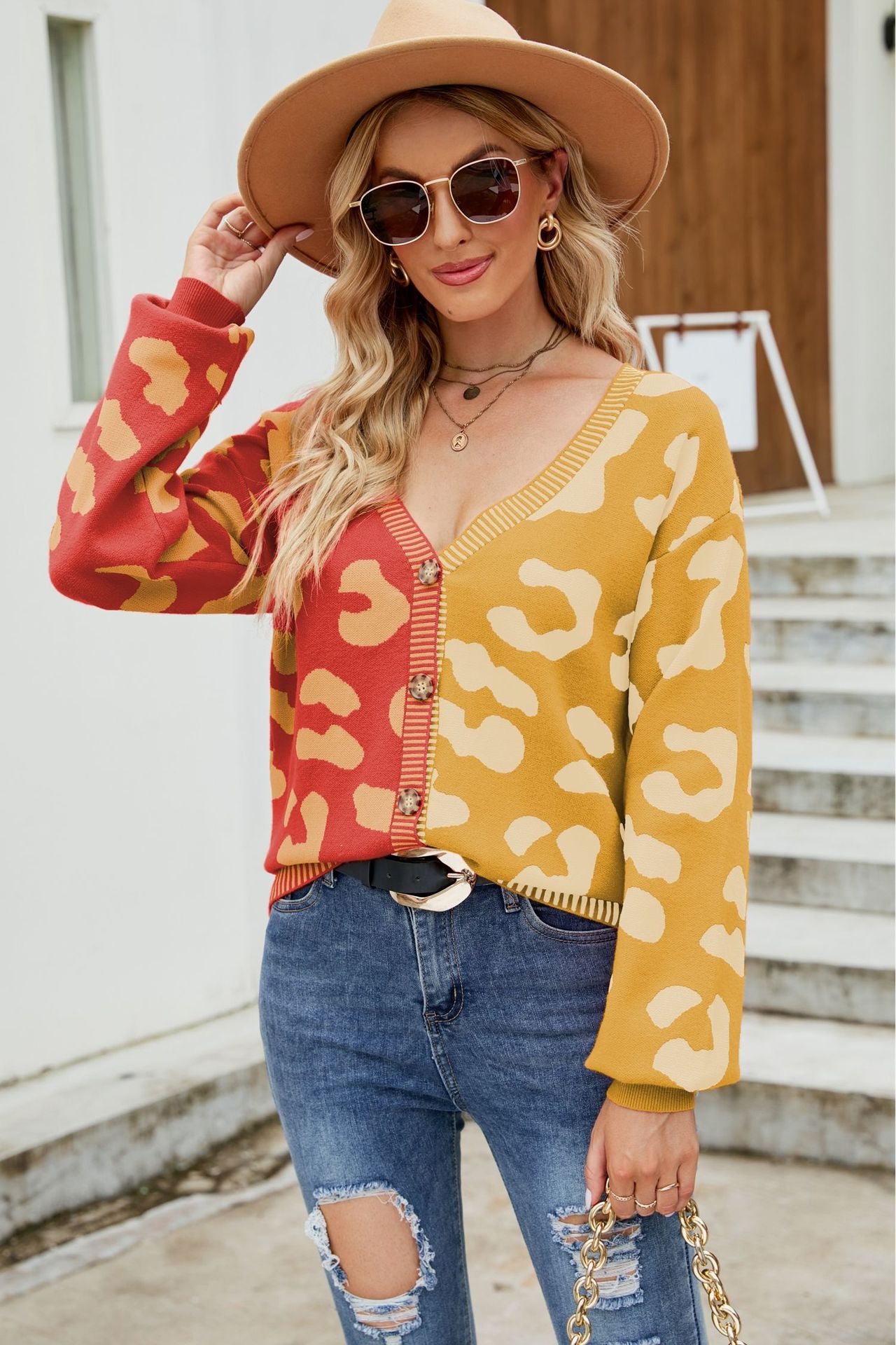 Leopard Print Button Down Dropped Shoulder Cardigan