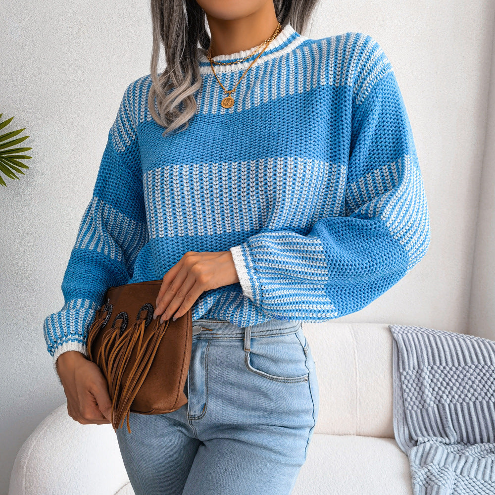 Two-Tone Crewneck Dropped Shoulder Sweater