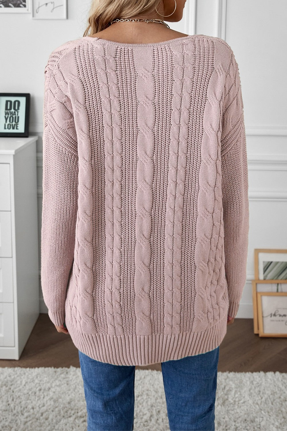 Cable-Knit Lace-Up Tunic Sweater