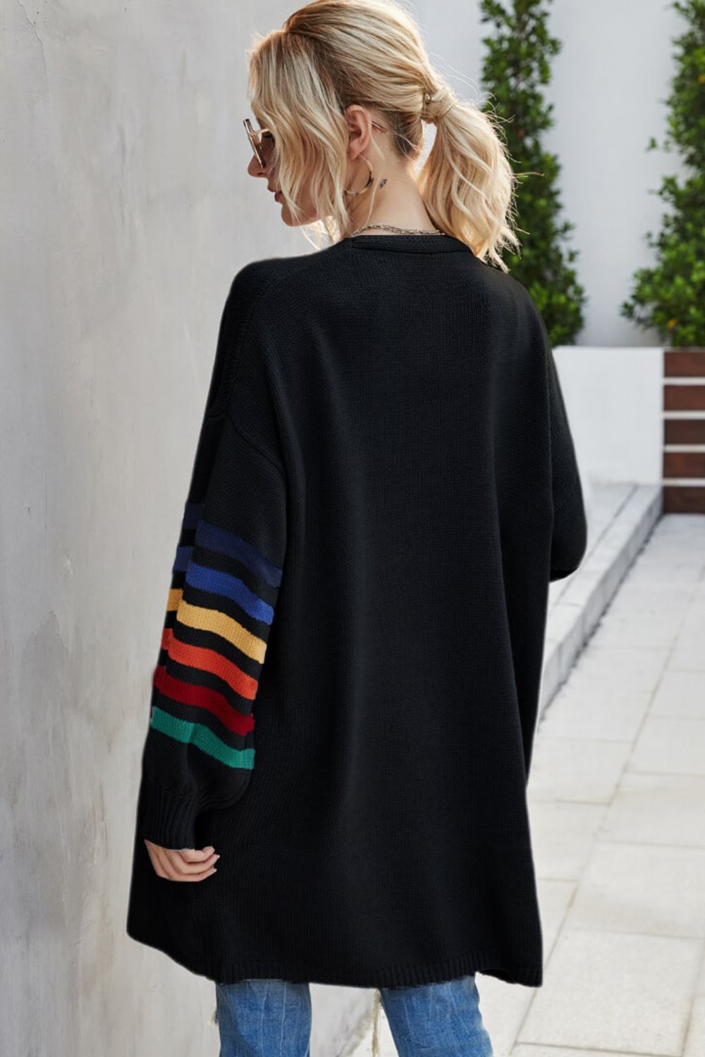 Multicolored Stripe Open Front Longline Cardigan