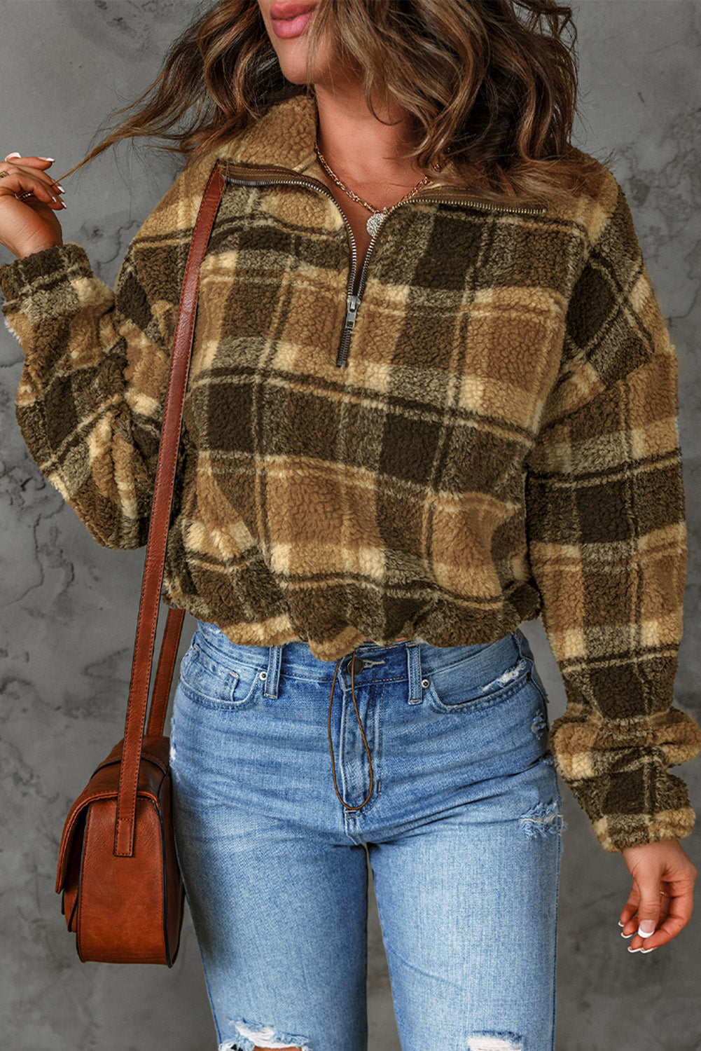 Plaid Quarter-Zip Fleece Sweatshirt