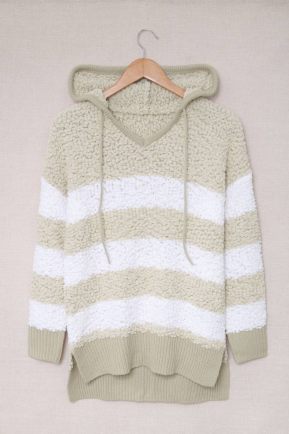 Striped Popcorn Knit Hooded Sweater