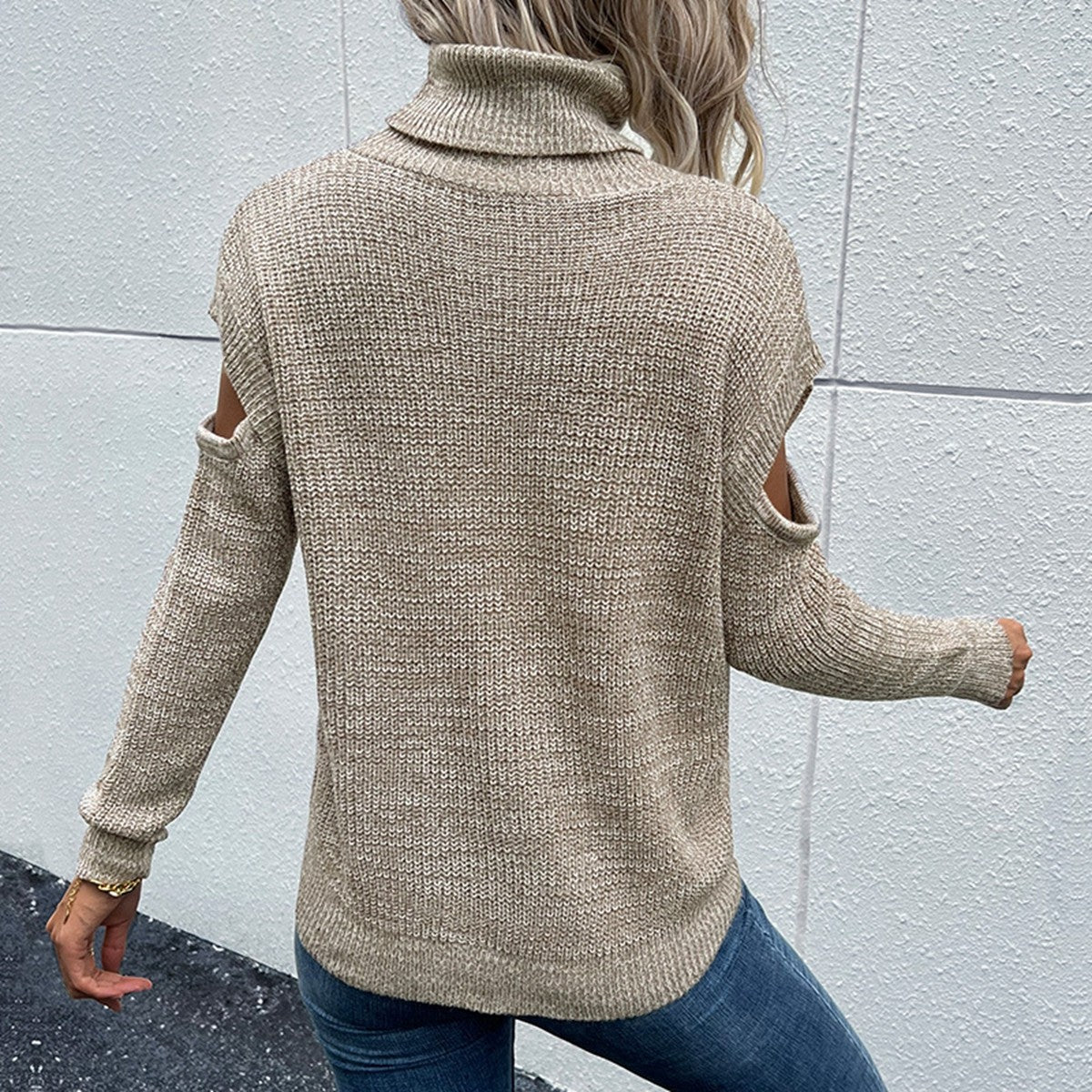 Heathered Cutout Turtleneck Sweater