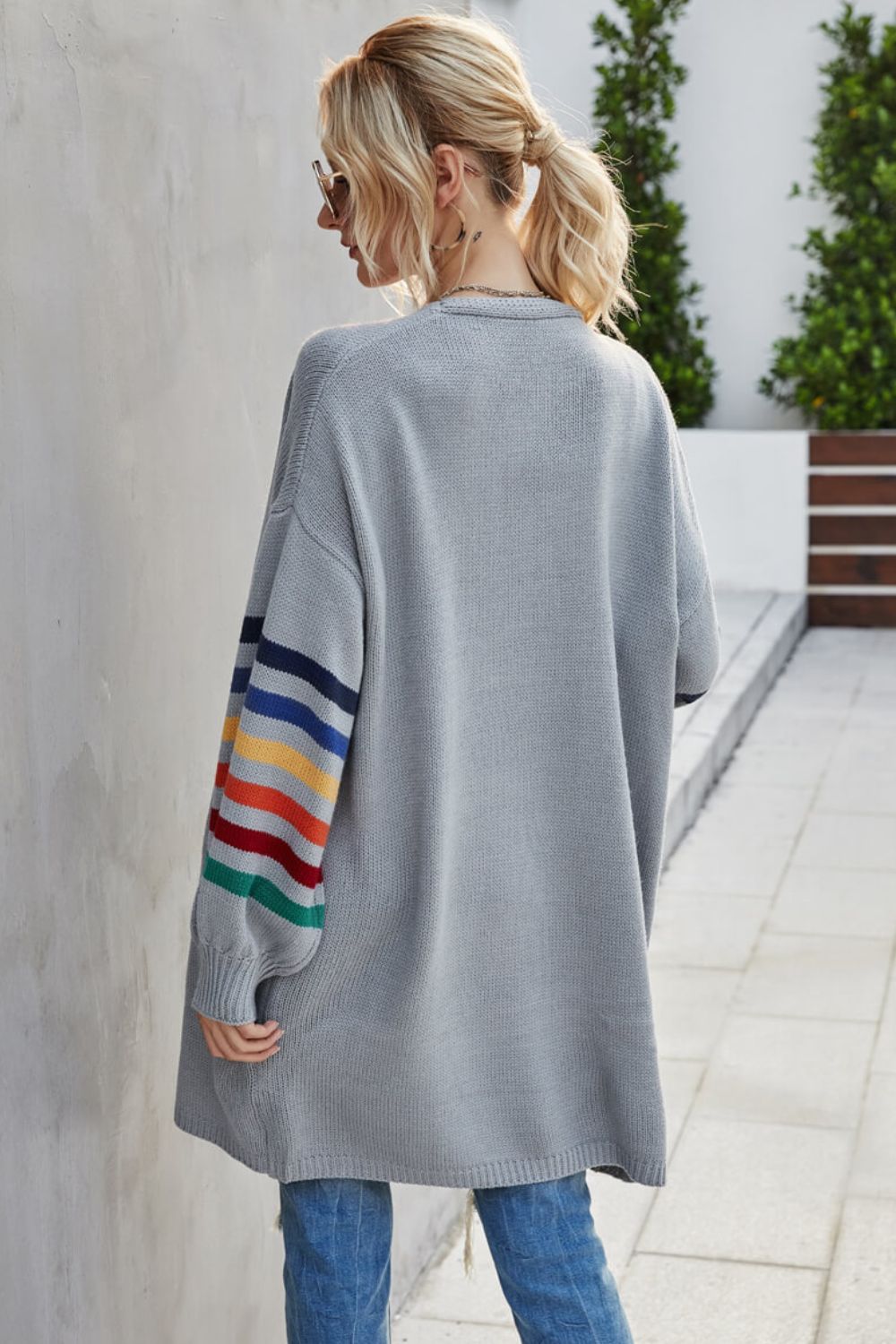 Multicolored Stripe Open Front Longline Cardigan