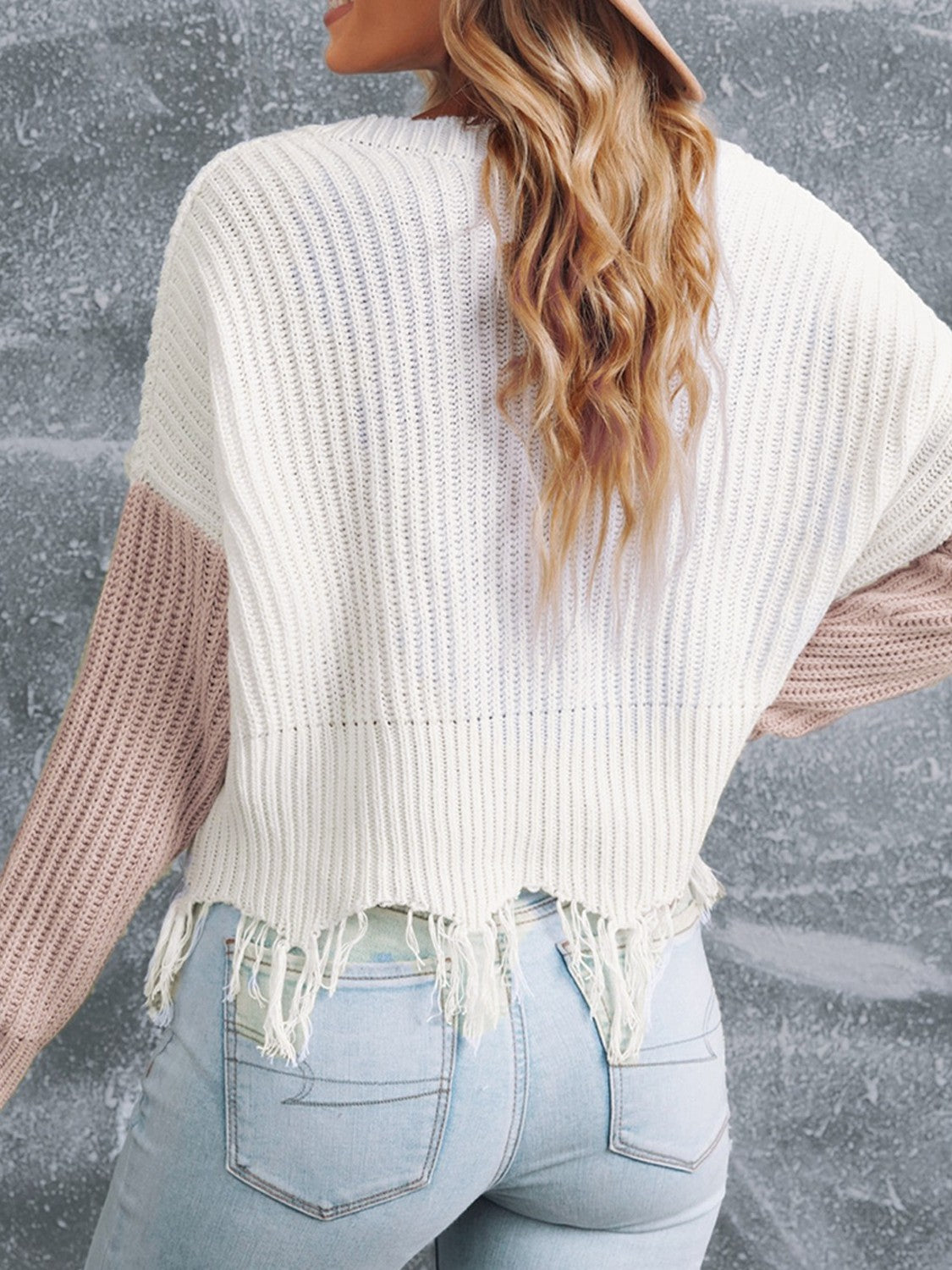 Fringe Hem Rib-Knit Sweater