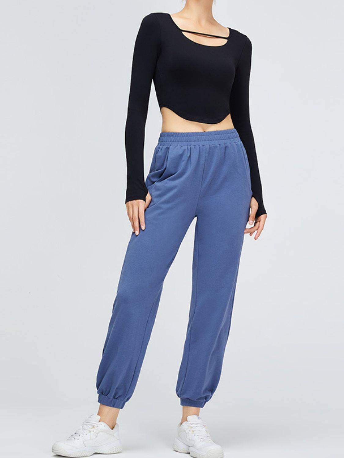 Cutout Curved Hem Cropped Sports Top