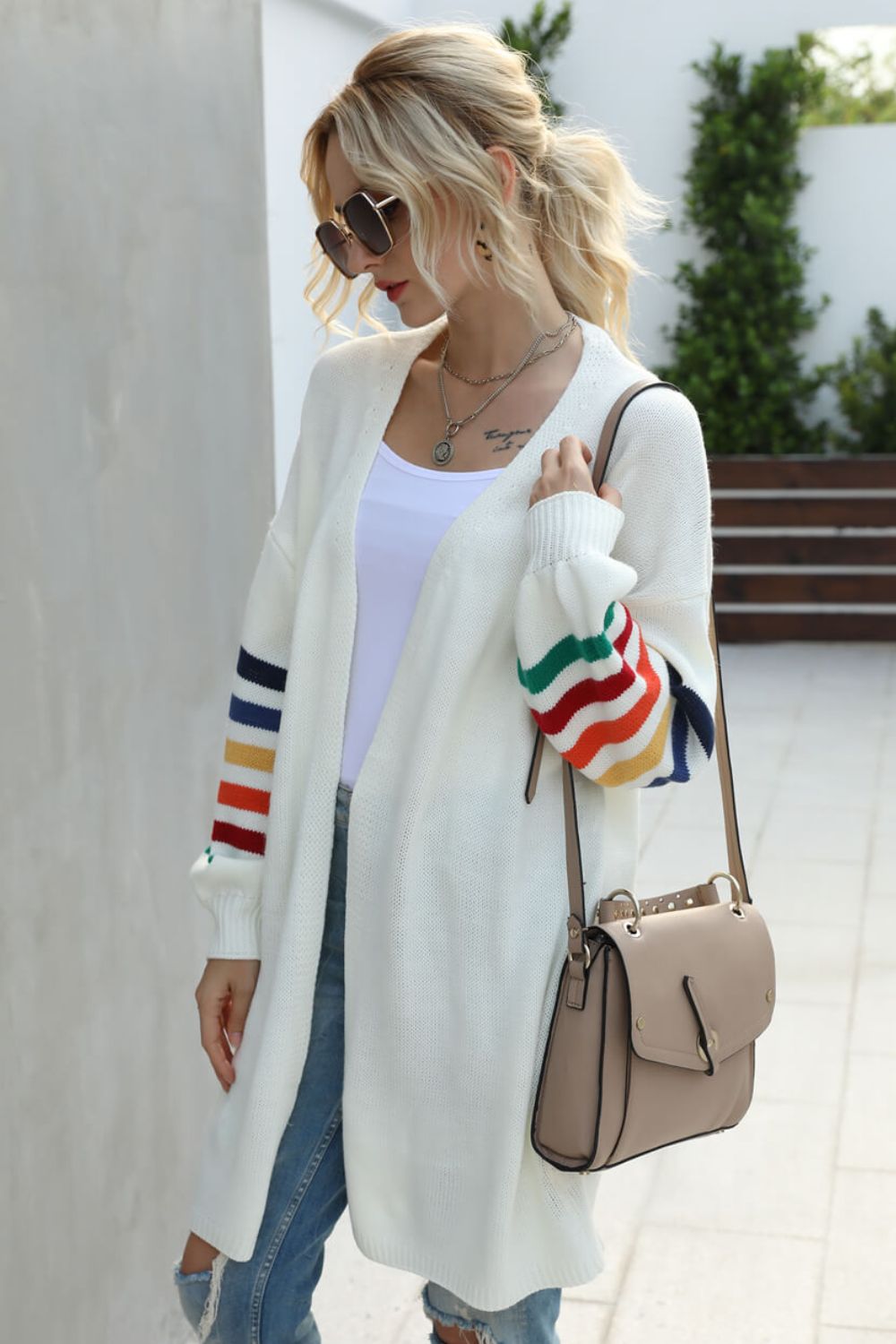 Multicolored Stripe Open Front Longline Cardigan