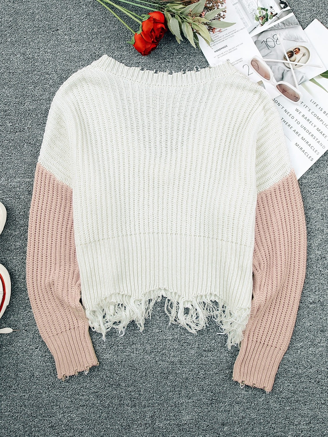 Fringe Hem Rib-Knit Sweater